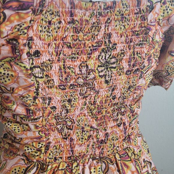 Sam Edelman Medium dress Erica mini flower pockets crepe smocked - Picture 9 of 16